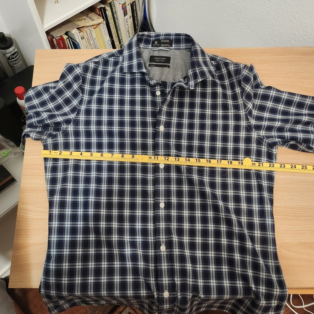 Nordstrom Mens Shop Trim Fit Black Watch Plaid Wrinkle Free Cotton Shirt Size L - Picture 4 of 4
